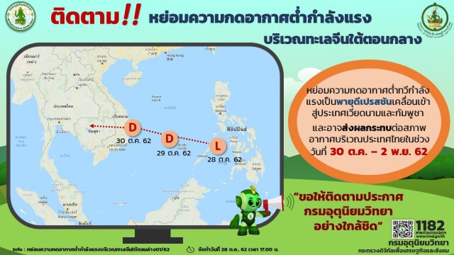 ประกาศเตือน "หย่อมความกดอากาศต่ำกำลังแรงบริเวณทะเลจีนใต้ตอนกลาง" ฉบับ 3