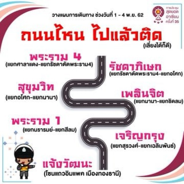 วางแผนเดินทาง ช่วงประชุมอาเซียน วันที่1 - 4 พ.ย. 62 นี้