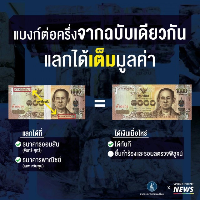 "ธนบัตรชำรุด" อย่าทิ้ง สามารถแลกเป็นเงินใหม่ได้