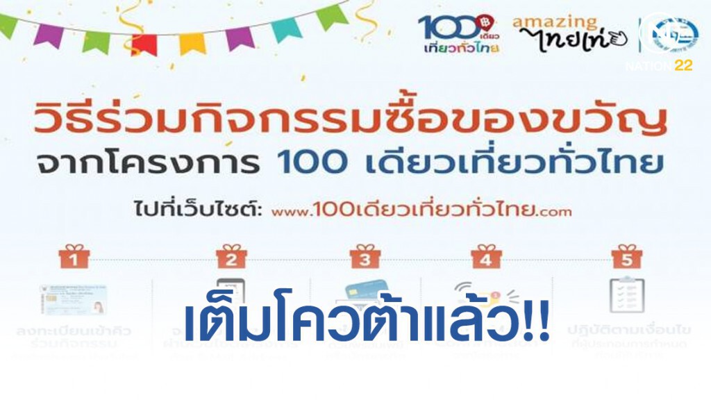 คนแห่ลงทะเบียน 100 เดียวเที่ยวทั่วไทย เต็มโควต้าแล้ว!!