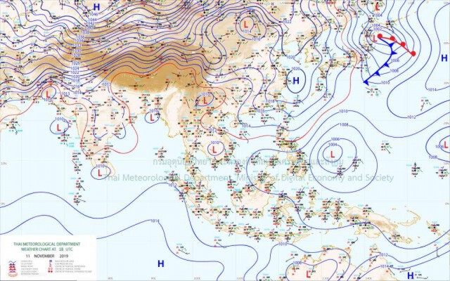 กรมอุตุฯ ประกาศเตือน ฉบับ 1 กรณี อากาศแปรปรวน "เหนือหนาวเย็น-ใต้ฝนตก" 13-15 พ.ย. 62