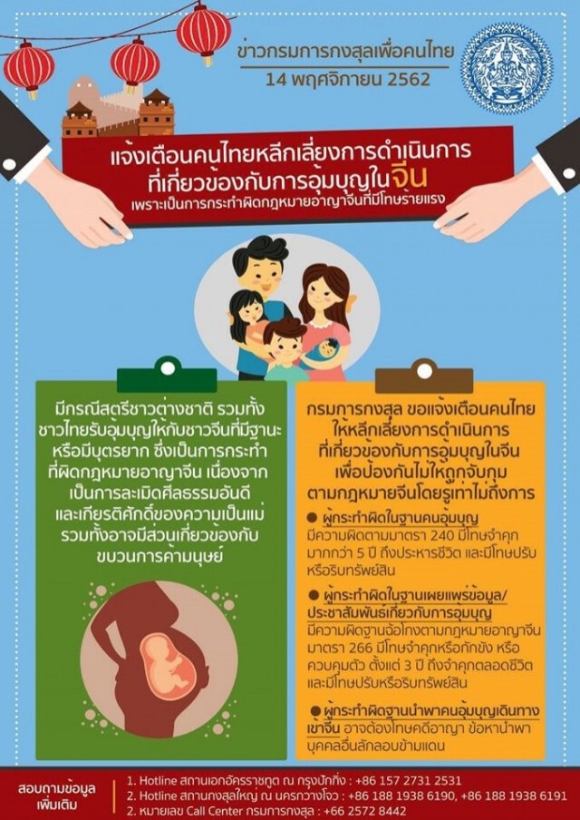 กงสุลใหญ่ ณ นครกว่างโจว ประกาศเตือนคนไทยหลีกเลี่ยงการอุ้มบุญในจีน ชี้โทษสูงถึงประหารชีวิต!