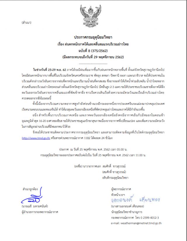อุตุฯ เตือน ฉบับ 8 ใต้ฝนตกหนักและคลื่นลมแรง!