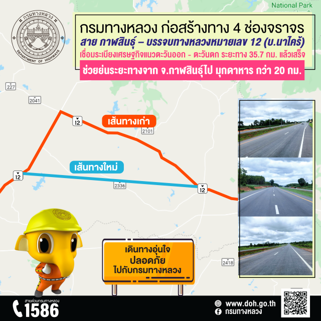 ทางหลวงสร้างถนน 4 ช่องจราจร สายกาฬสินธุ์เชื่อมระเบียงเศรษฐกิจ