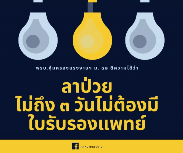 พ.ร.บ.คุ้มครองแรงงานฯ ม.32 ตีความได้ว่า ลาป่วยไม่ถึง 3 วัน ไม่ต้องมีใบรับรองแพทย์