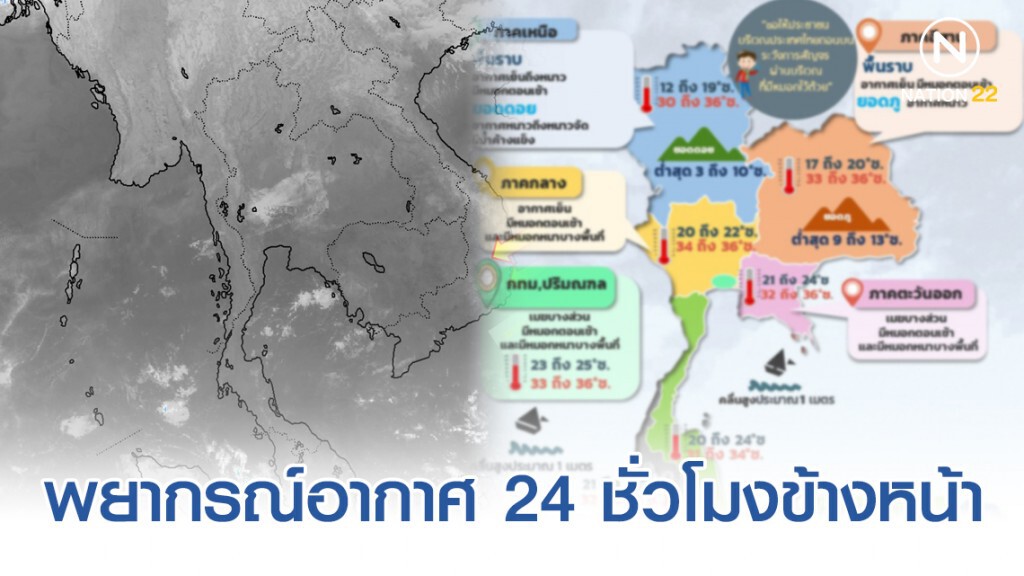อุตุฯ ประกาศ พยากรณ์อากาศ 24 ชั่วโมงข้างหน้า