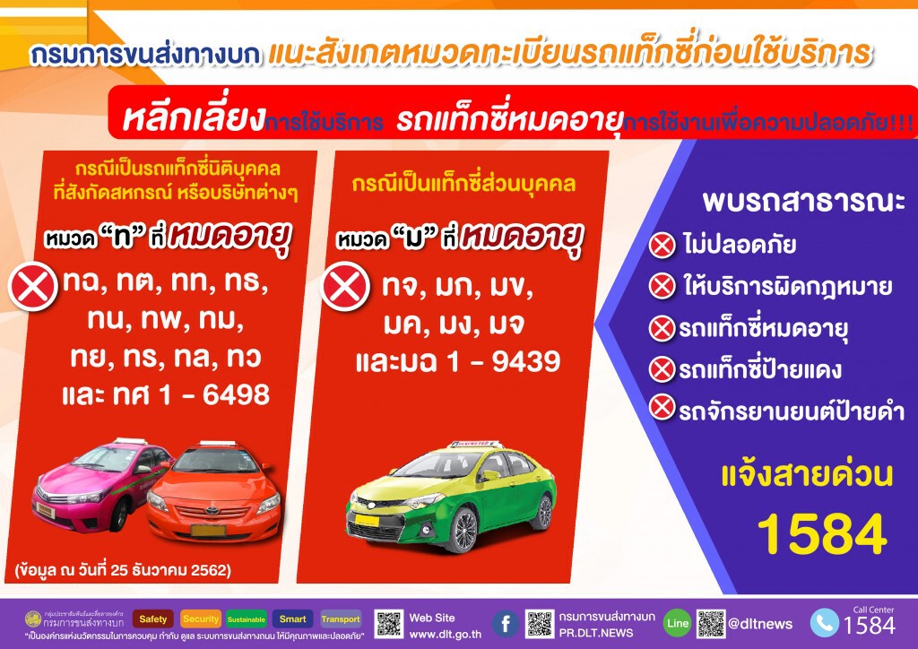 ขนส่งฯ ห้ามรถแท็กซี่สิ้นอายุ-ป้ายแดงรับ-ส่งผู้โดยสาร