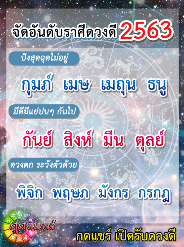 เผยราศีสุดปังปี 2563