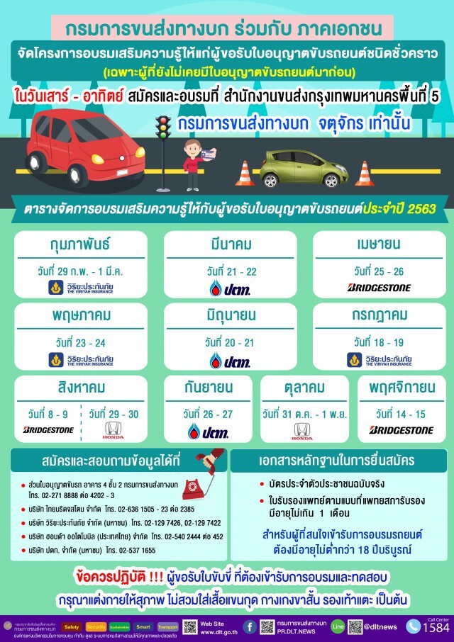 ขนส่งฯ เปิดอบรมใบขับขี่วันเสาร์-อาทิตย์