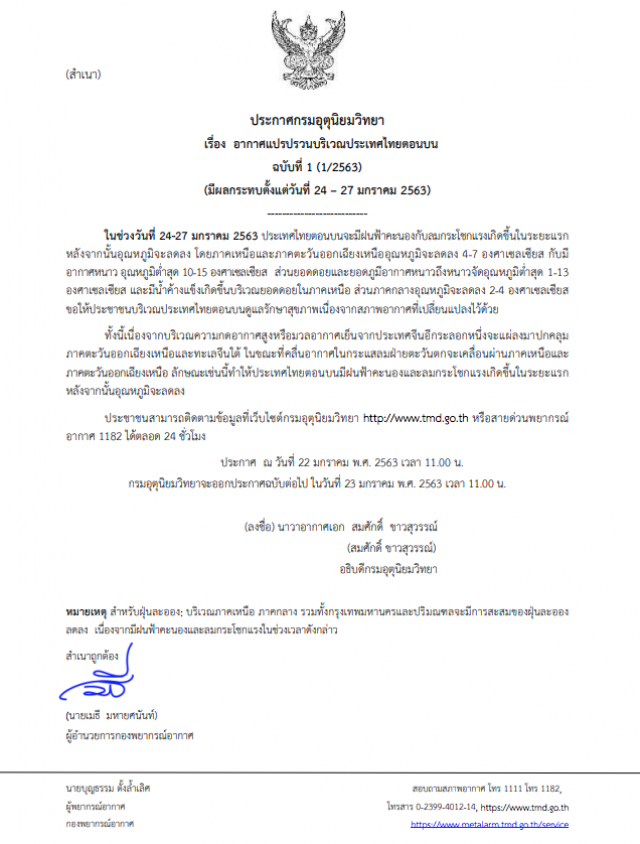 อุตุฯ ประกาศเตือน! อากาศแปรปรวน ฉบับที่ 1