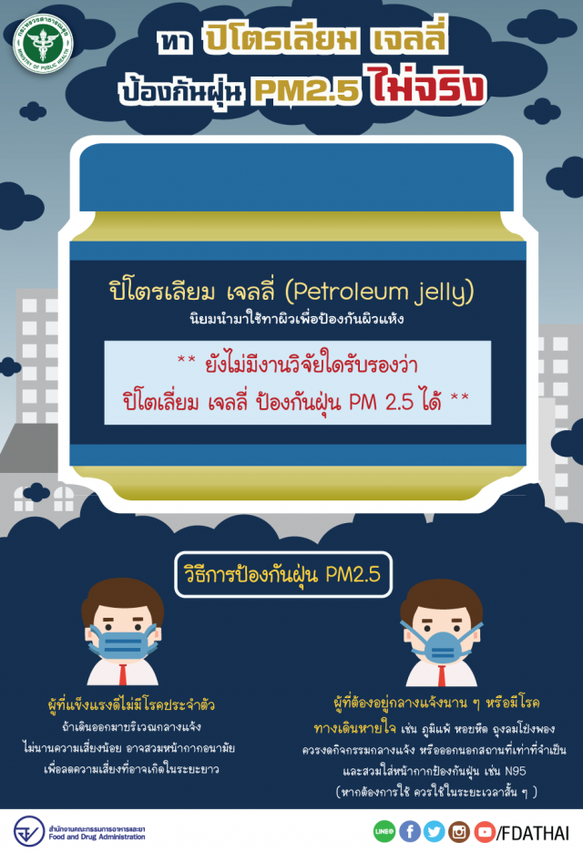 ทาปิโตรเลียม เจลลี่ ป้องกันฝุ่น PM 2.5 ไม่ได้