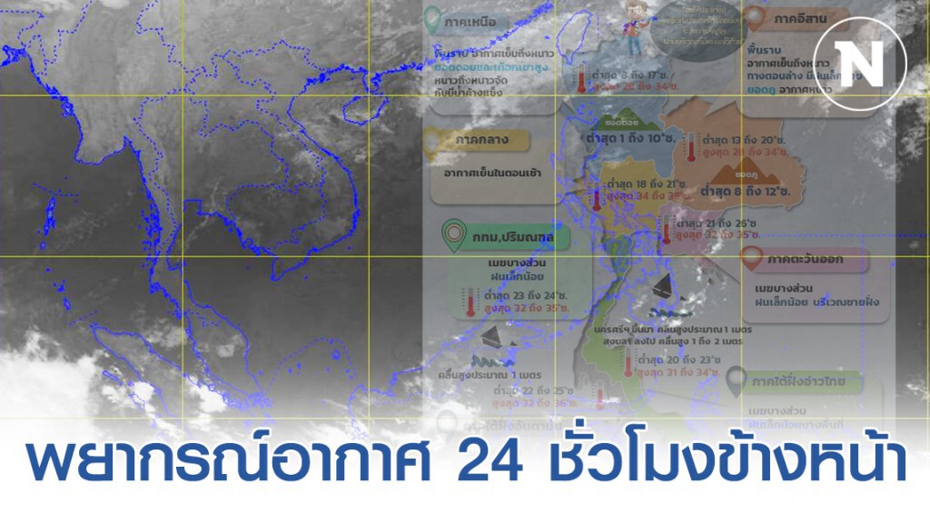 อุตุฯ พยากรณ์อากาศตั้งแต่เวลา 06:00 วันนี้ ถึง 06:00 วันพรุ่งนี้