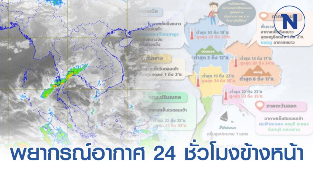 อุตุฯ พยากรณ์อากาศ 24 ชั่วโมงข้างหน้า (06:00 วันนี้ ถึง 06:00 วันพรุ่งนี้)