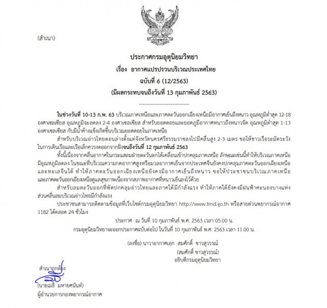 กรมอุตุฯ เตือน! "อากาศแปรปรวนบริเวณประเทศไทย" ฉบับที่ 6