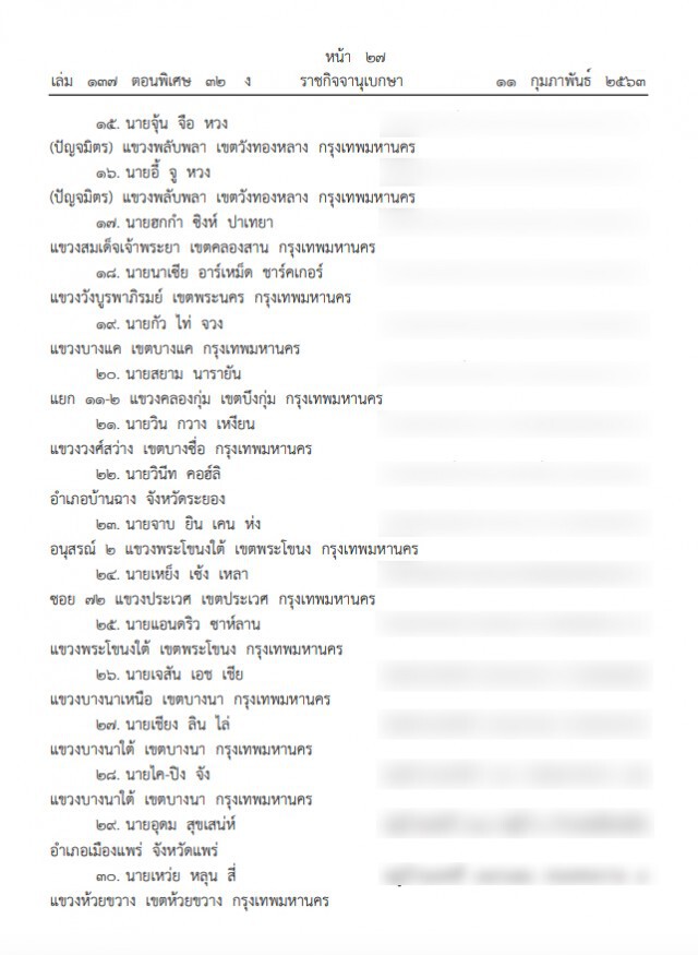 ราชกิจจาฯ ประกาศรายชื่อ 35 ราย ได้สัญชาติไทย