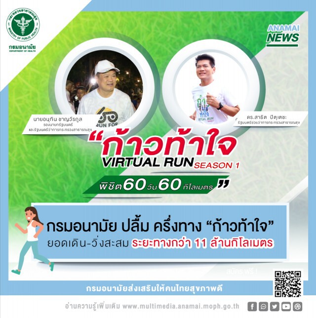 กรมอนามัย เผย โครงการก้าว..ท้าใจ เดิน-วิ่งสะสม 60 วัน  60 กิโลเมตร