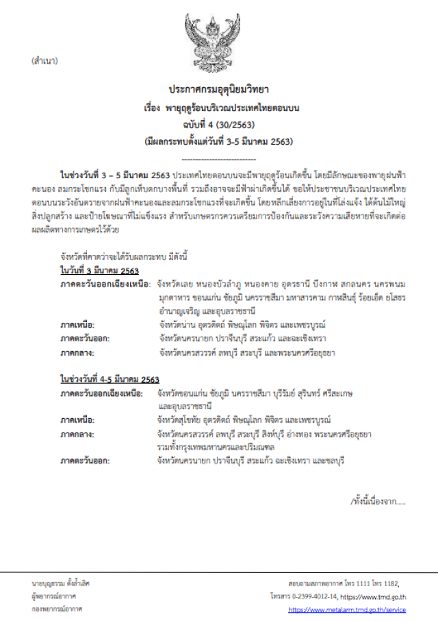 อุตุฯ ประกาศเตือน "พายุฤดูร้อน" ฉบับที่ 4