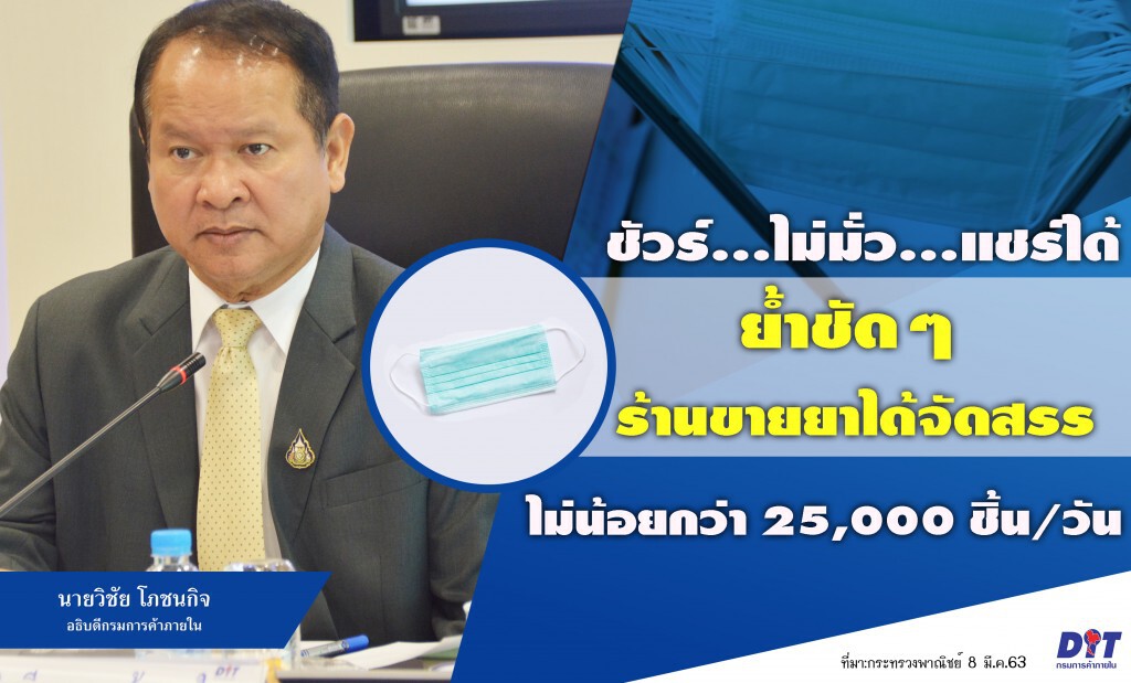พาณิชย์เร่งกระจายหน้ากากอนามัยให้ร้านขายยา พาณิชย์เร่งกระจายหน้ากากอนามัยให้ร้านขายยา