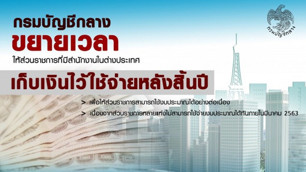 กรมบัญชีกลางออกหลักเกณฑ์ขยายเวลาเก็บเงินไว้ใช้จ่ายหลังสิ้นปี