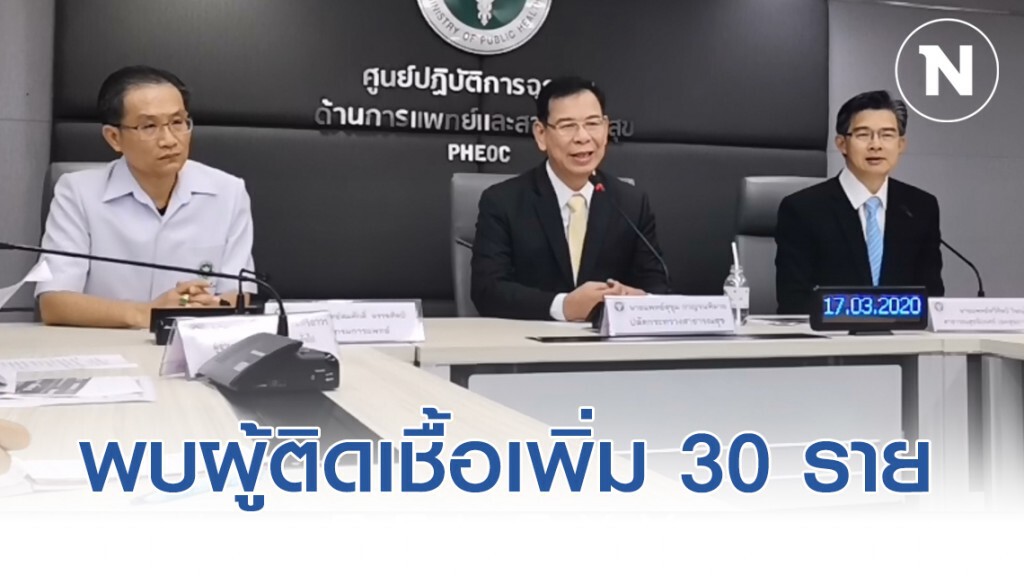 กระทรวงสาธารณสุข ประกาศไทยพบผู้ติดเชื้อโควิด-19 เพิ่ม 30 ราย