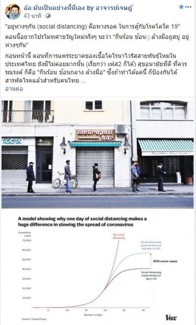 "อ.เจษฎ์" ชี้ "อยู่ห่างๆกัน (social distancing) คือทางรอด ในการสู้กับโรคโควิด 19"