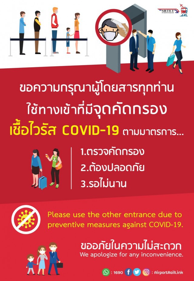 แอร์พอร์ต ลิงค์ คุมเข้มจุดคัดกรองป้องกัน COVID-19