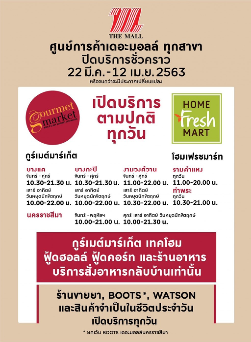 กลุ่มเดอะมอลล์ยันซูเปอร์มาร์เก็ตทุกสาขาเปิดบริการดูแลประชาชน