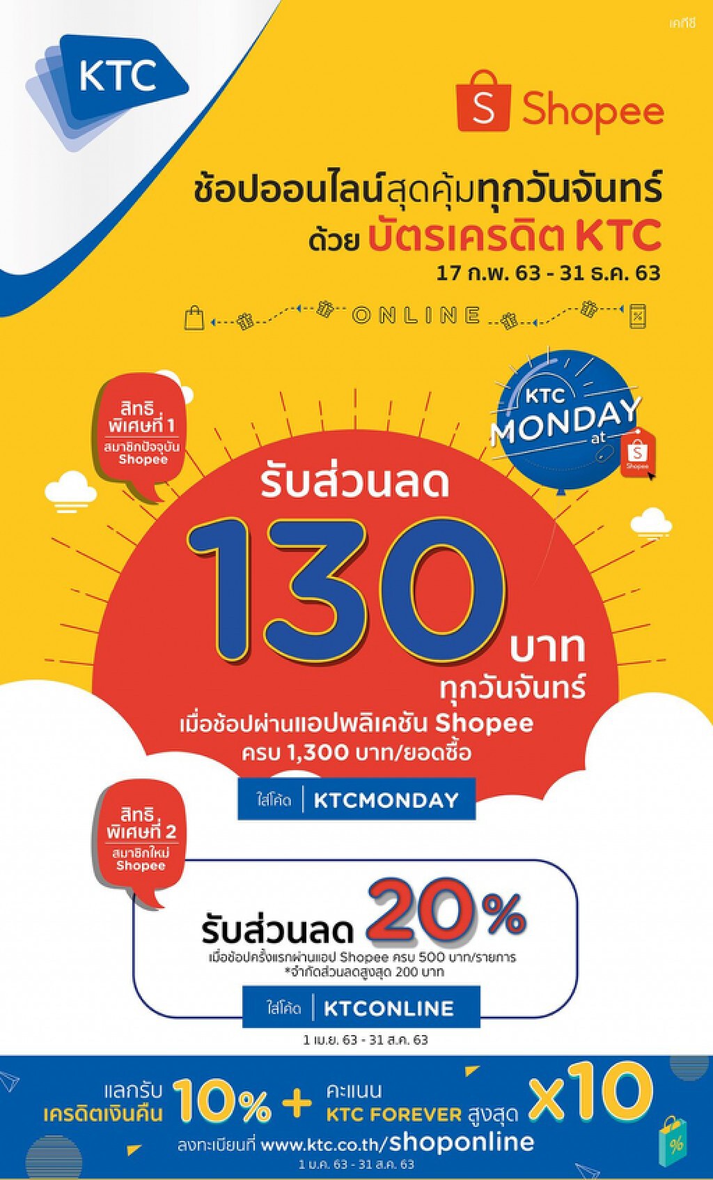เคทีซี-ช้อปปี้มอบส่วนลดทุกวันจันทร์สมาชิกใหม่รับส่วนลด 20%