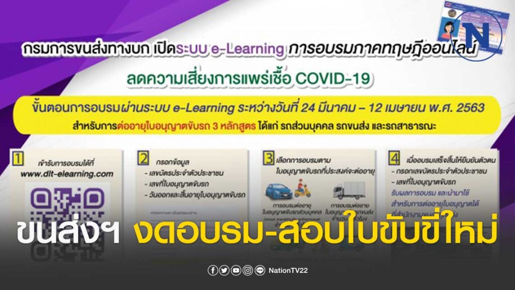 ขนส่งฯ งดอบรม-สอบใบขับขี่ใหม่ 24 มี.ค.- 12 เม.ย.