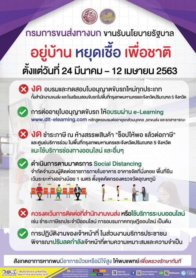 ขนส่งฯ งดอบรม-สอบใบขับขี่ใหม่ 24 มี.ค.- 12 เม.ย.