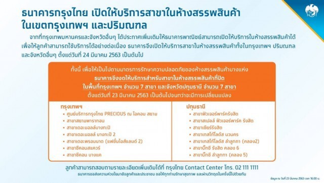 กรุงไทยเปิดให้บริการสาขาในห้างฯ กรุงเทพฯ-ปริมณฑล