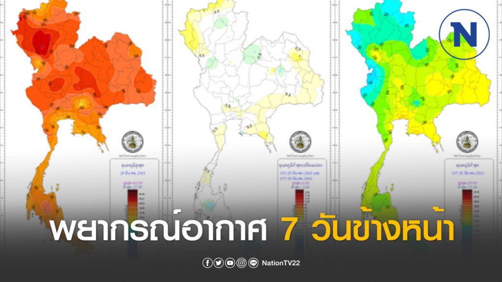 พยากรณ์อากาศ 7 วันข้างหน้า ระหว่างวันที่ 30 มีนาคม 2563 - 5 เมษายน 2563