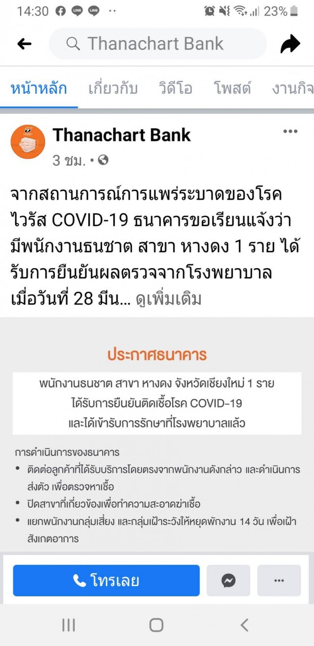 "ธนชาต"ปิดสาขาหางดงพนักงานติดโควิด1ราย