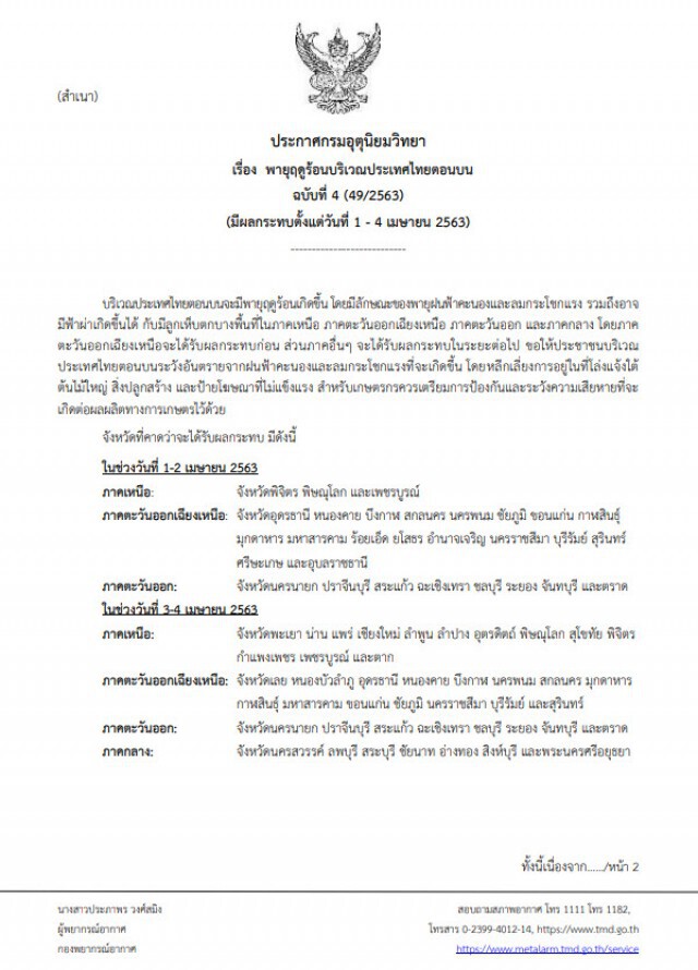 กรมอุตุฯ เตือน! "พายุฤดูร้อนบริเวณประเทศไทยตอนบน" ฉบับที่ 4