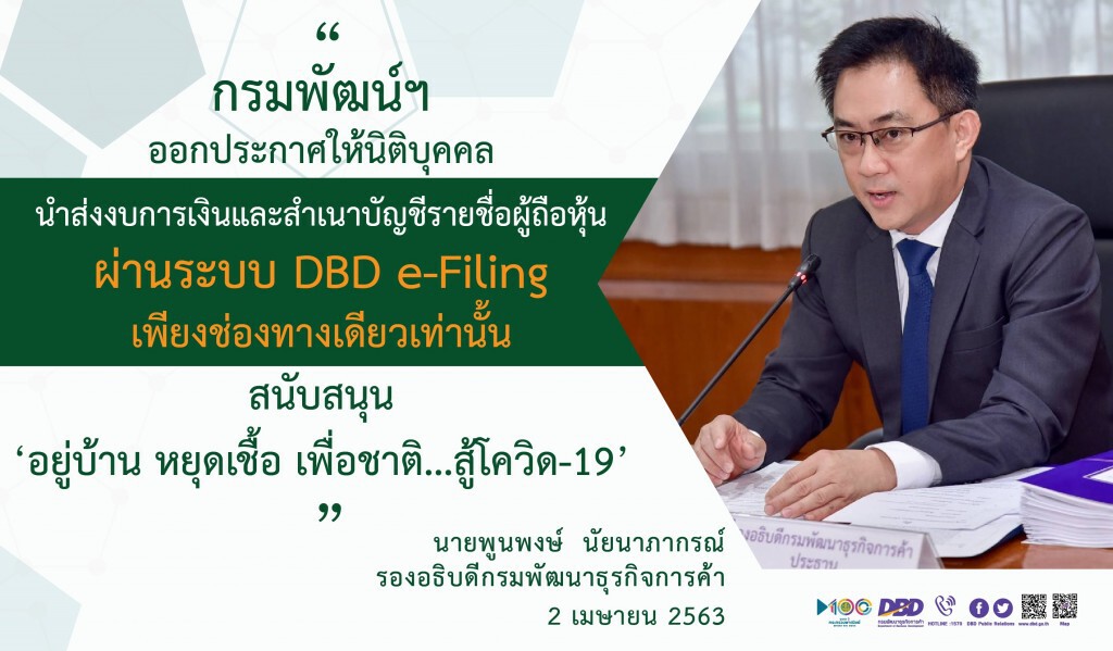 กรมพัฒน์ฯ ให้นิติบุคคลส่งงบ-รายชื่อผู้ถือหุ้นทาง DBD e-Filing