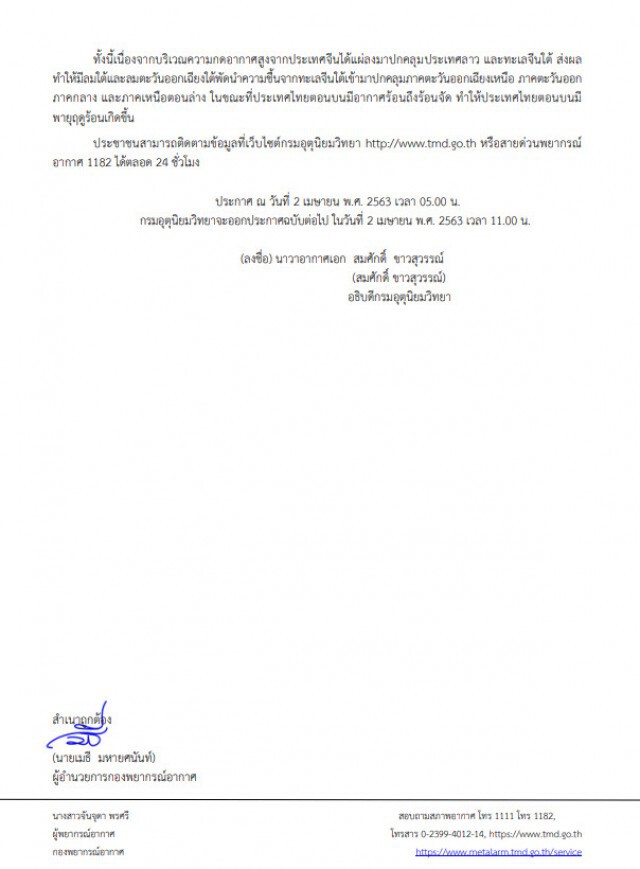 อุตุฯ ประกาศเตือน! "พายุฤดูร้อนบริเวณประเทศไทยตอนบน" ฉบับที่ 7