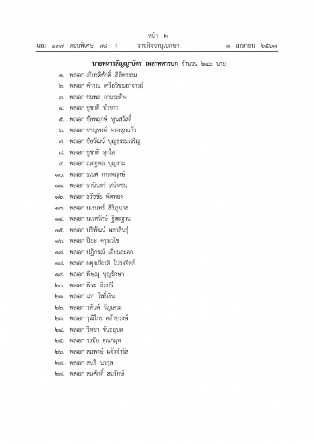 ราชกิจจาฯ เผยแพร่ประกาศแต่งตั้งนายทหารราชองครักษ์และนายตำรวจราชองครักษ์ จำนวน 371 ราย