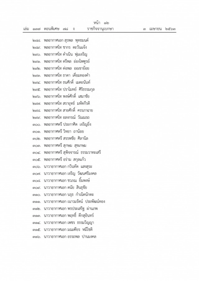 ราชกิจจาฯ เผยแพร่ประกาศแต่งตั้งนายทหารราชองครักษ์และนายตำรวจราชองครักษ์ จำนวน 371 ราย