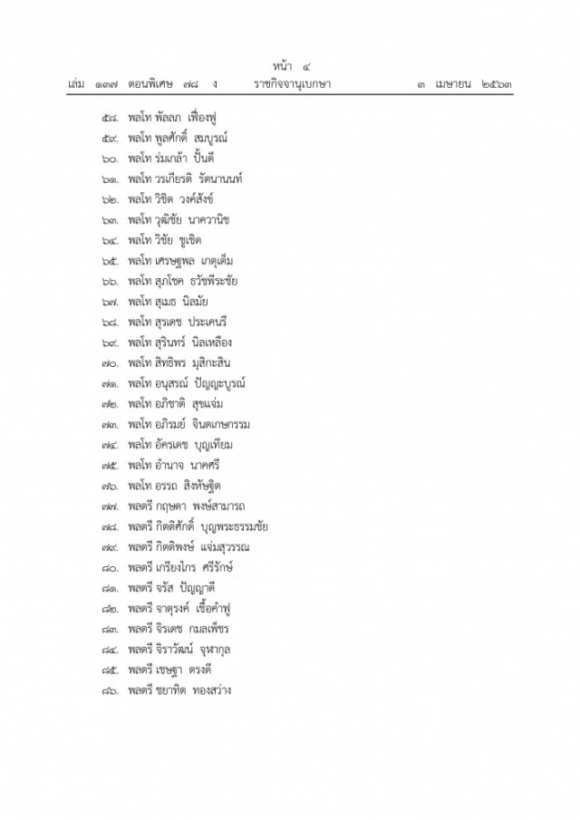 ราชกิจจาฯ เผยแพร่ประกาศแต่งตั้งนายทหารราชองครักษ์และนายตำรวจราชองครักษ์ จำนวน 371 ราย