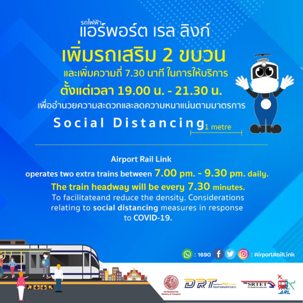 แอร์พอร์ต ลิงก์ เพิ่มความถีเดินรถช่วง 19.00 – 21.30 น. ลดความหนาแน่น