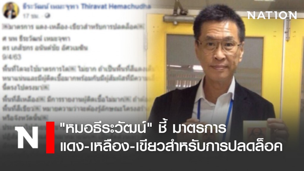 "หมอธีระวัฒน์" ชี้ มาตรการ แดง-เหลือง-เขียวสำหรับการปลดล็อค