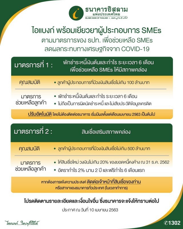 ไอแบงก์พักชำระหนี้ 6 เดือน เยียวยา SMEs
