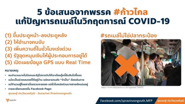 ก้าวไกล เสนอแก้ปัญหารถเมล์ในช่วงโควิด-19