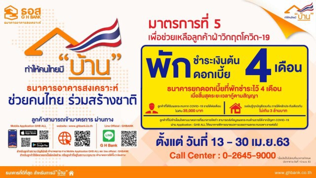 ธอส.พักชำระหนี้พร้อมยกดอกเบี้ย 4 เดือน