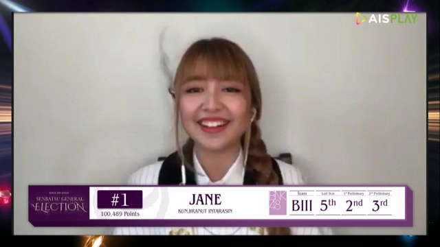เจน BNK48 พลิกล็อก!! แซง "เฌอปราง" คว้าที่ 1 เลือกตั้งBNK48