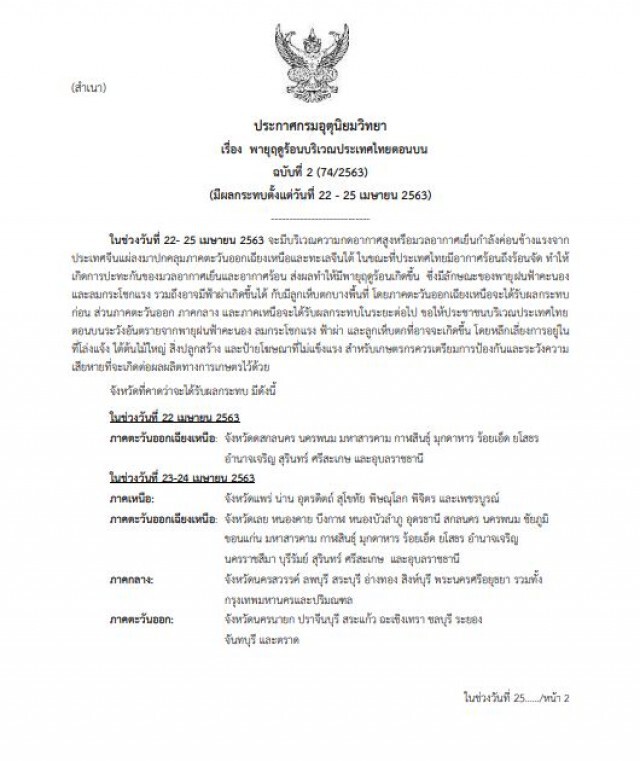 กรมอุตุ ประกาศ! "อีสาน" เตรียมรับมือ ""พายุฤดูร้อน" ถล่ม 22-25 เม.ย 63