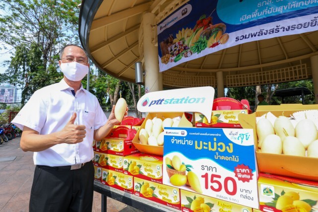 สถานีบริการน้ำมัน พีทีที สเตชั่น เปิดพื้นที่ให้เกษตรกรขายมะม่วงน้ำดอกไม้