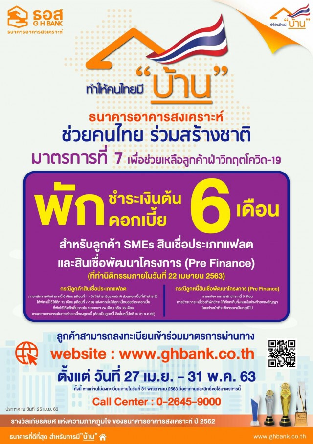 ธอส. พักชำระเงินต้นพร้อมดอกเบี้ย 6 เดือน ผู้ประกอบการแฟลต-อพาร์ตเมนต์