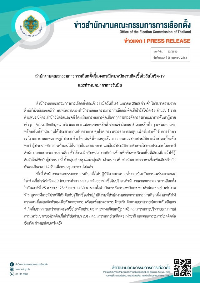 ผวา!! เจ้าหน้าที่ กกต. ติดโควิด-19 ไม่แสดงอาการ