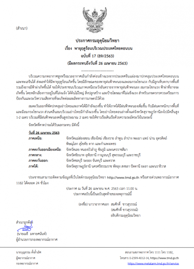 กรมอุตุฯ ประกาศเตือน! "พายุฤดูร้อน" ฉบับสุดท้าย กระทบ 33 จังหวัด